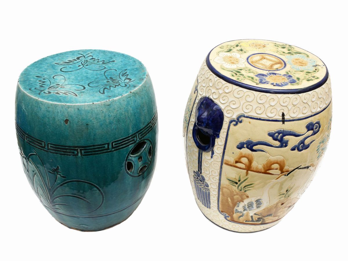 Due Sgabelli a Tamburo in Ceramica