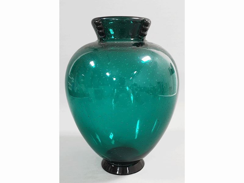 Vaso in Vetro Trasparente Verde, Seguso Attribuito