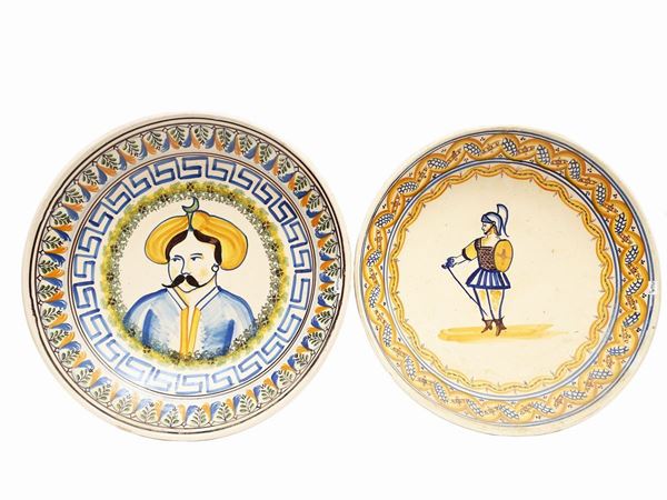 Two parade plates in glazed terracotta