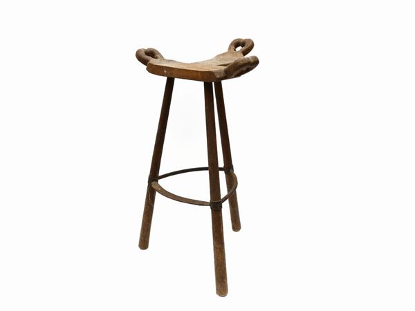 High rustic stool in walnut