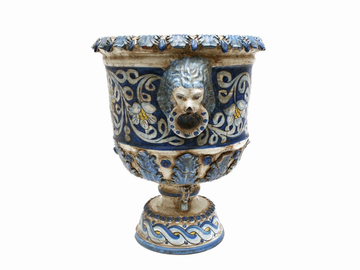 Grande Vaso a Cratere in Terracotta Smaltata