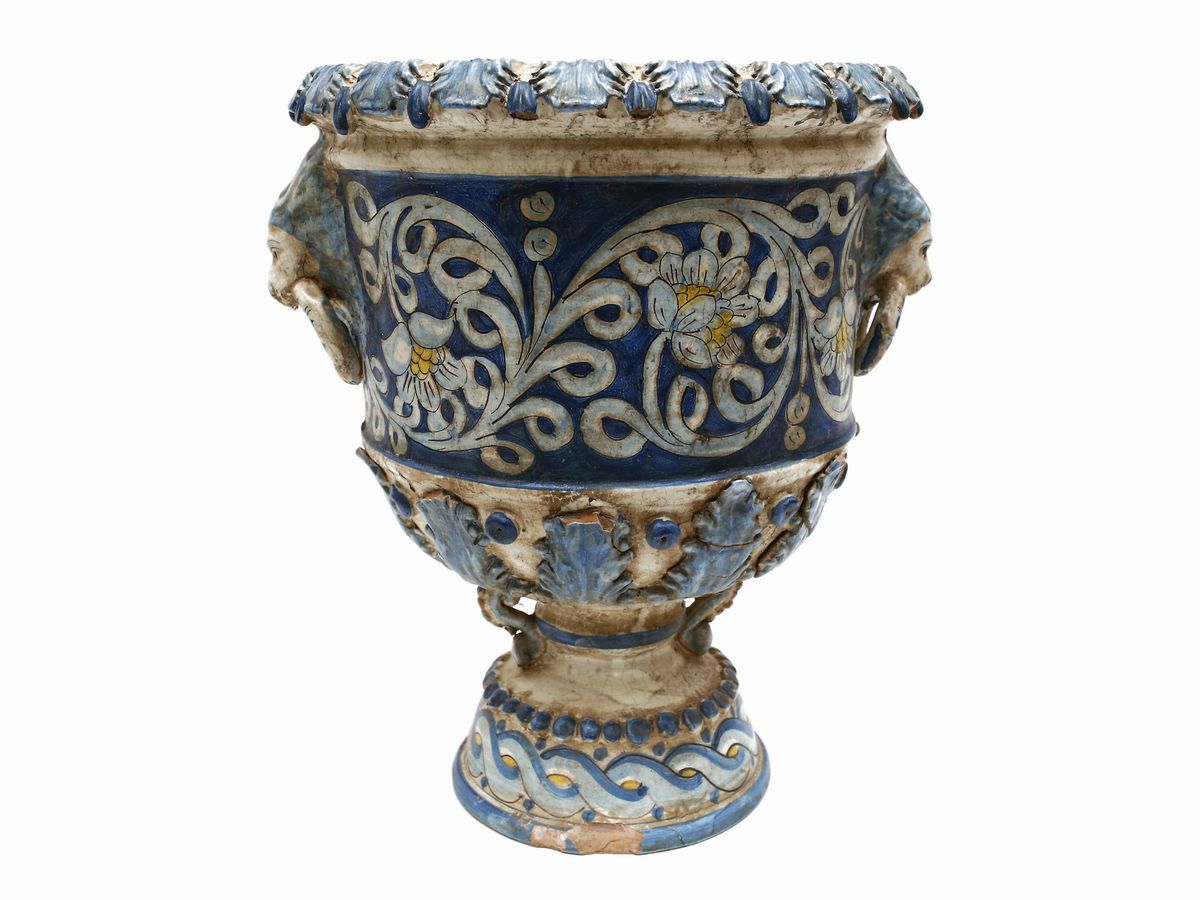 Grande Vaso a Cratere in Terracotta Smaltata