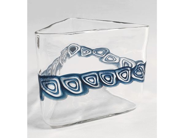 La Murrina triangle trasparent glass vase with an horizontal murrina band
