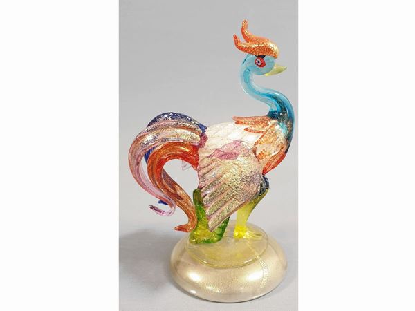A bird paradise polychrome glass figure and golden leaf. Attr. A.VE.M  (Murano, 1970 s. ca)  - Auction The florentine house of a milanese collector: important glasses, objects of art and contemporary art - Maison Bibelot - Casa d'Aste Firenze - Milano