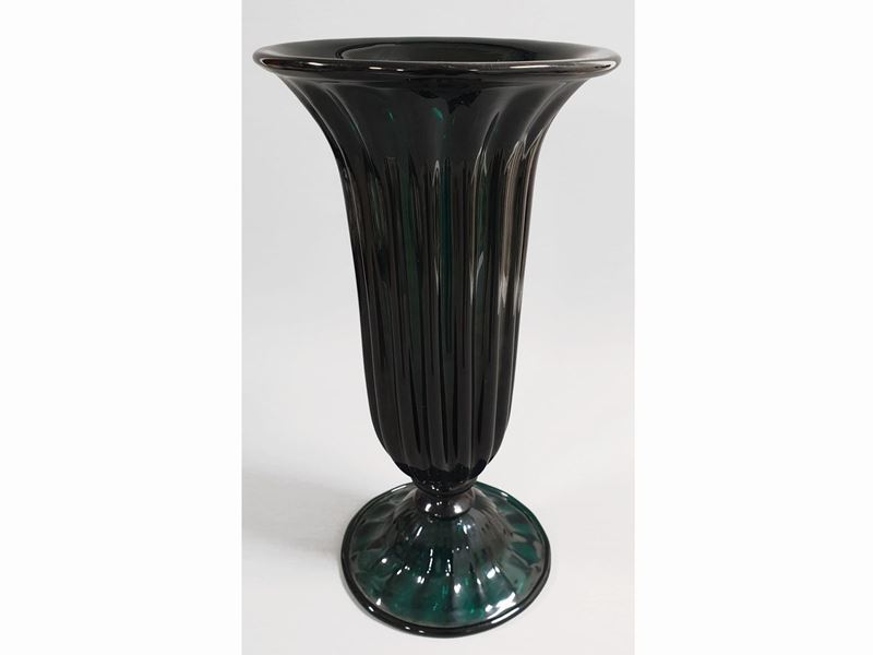 Grande Vaso in Vetro Costolato Verde