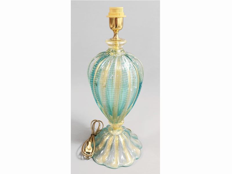 Lampada da Tavolo in Vetro Cordonato, Barovier e Toso Attribuito