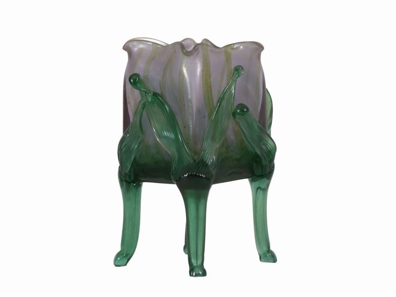 Vaso Quadrilobato in Vetro Soffiato Iridescente