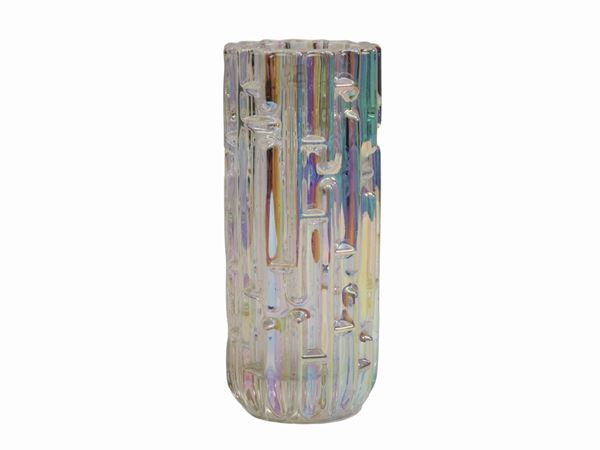 An iridescent iced glass vase