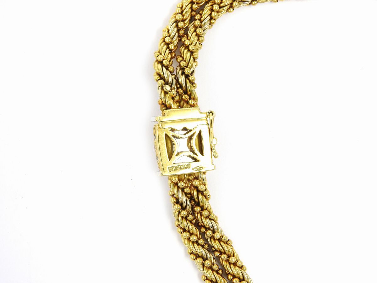 Girocollo Pederzani in Oro Bianco e Giallo con Diamanti e Zaffiro