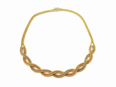 Demi Parure Collana e Bracciale Quadri in Oro Bianco, Rosa e Giallo