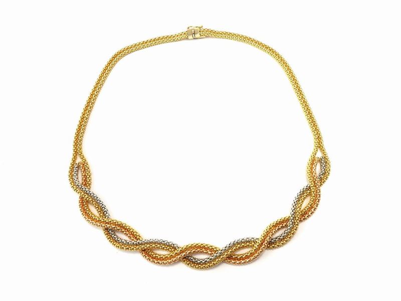 Demi Parure Collana e Bracciale Quadri in Oro Bianco, Rosa e Giallo