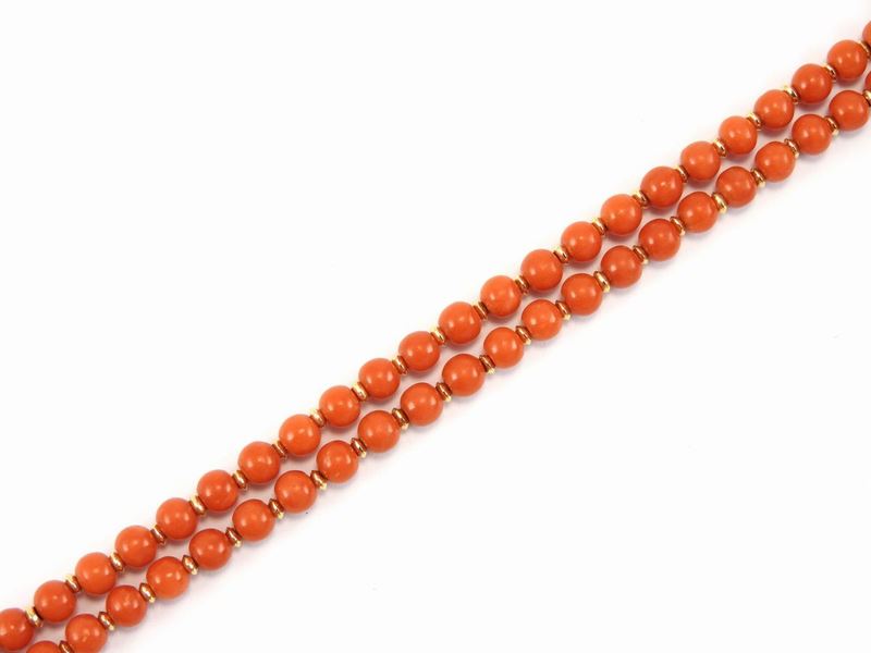 Demi Parure Collana e Orecchini in Oro Giallo con Corallo Rosso Arancio