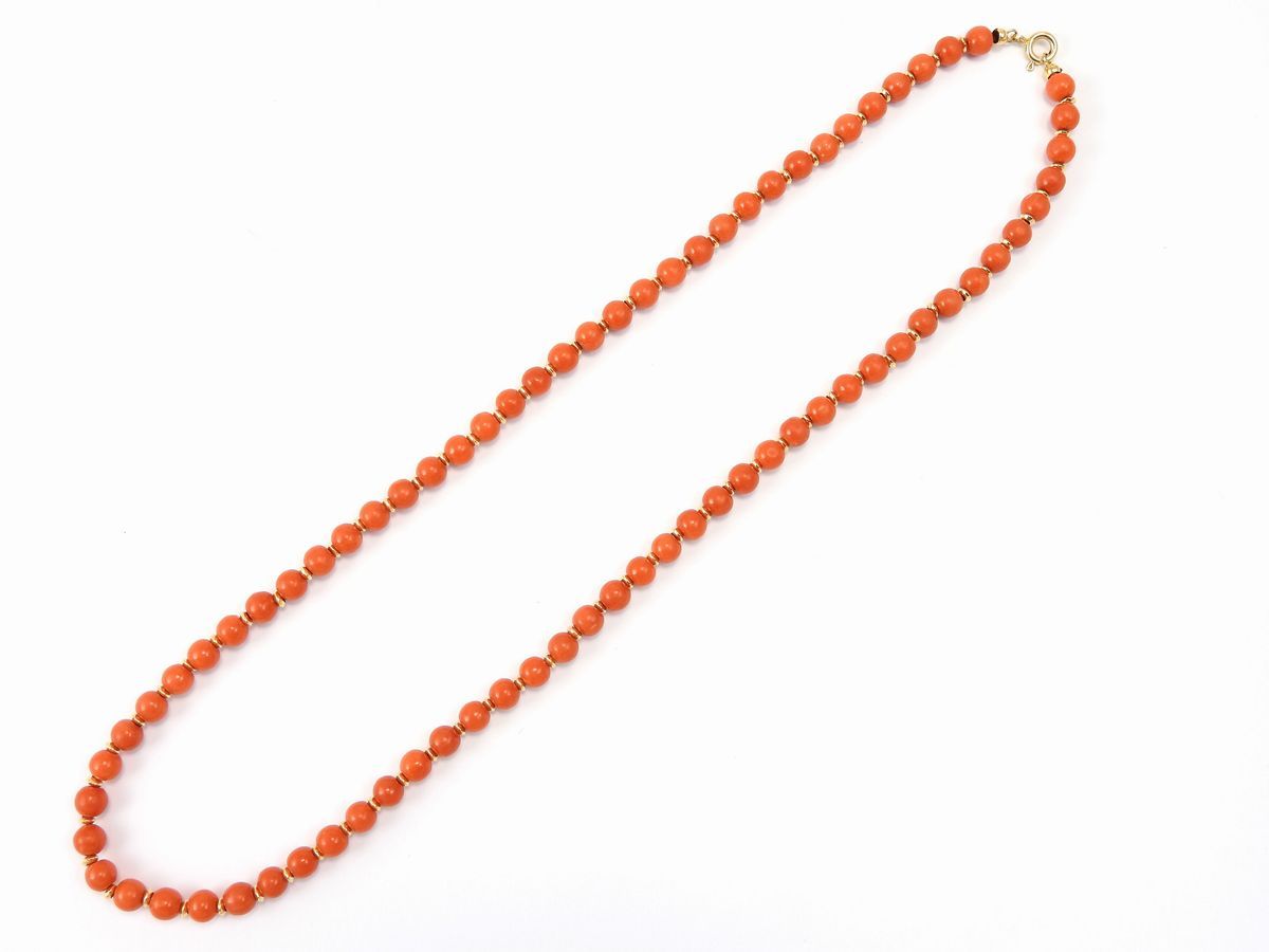Demi Parure Collana e Orecchini in Oro Giallo con Corallo Rosso Arancio