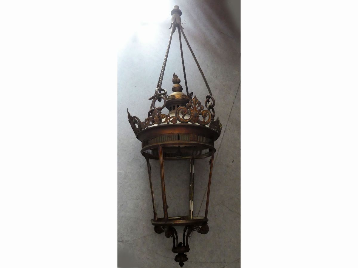 Monumentale Lampadario a Lanterna in Bronzo e Metallo