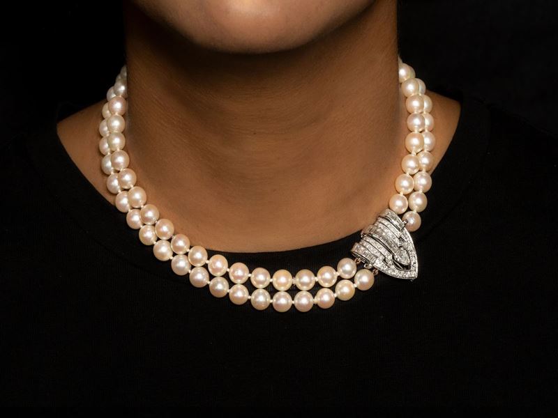 Girocollo Befani & Tai a Doppio Filo di Perle Coltivate con Fermezza in Oro Bianco e Diamanti