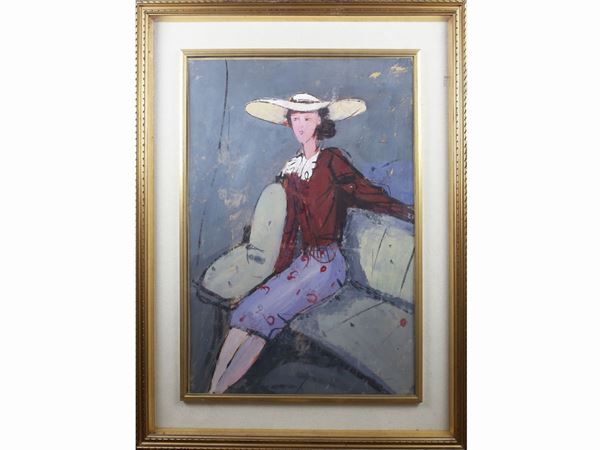 Luigi Spazzapan : Female portrait with hat  ((1889-1958))  - Auction The florentine house of a milanese collector: important glasses, objects of art and contemporary art - Maison Bibelot - Casa d'Aste Firenze - Milano
