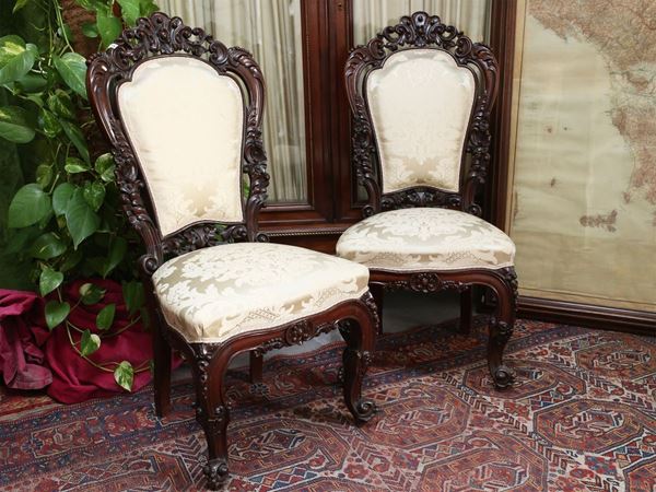 A set of six mahogany chairs  (Tuscany, mid of the 19th century)  - Auction Furniture from Compagni Palace in Florence - Maison Bibelot - Casa d'Aste Firenze - Milano