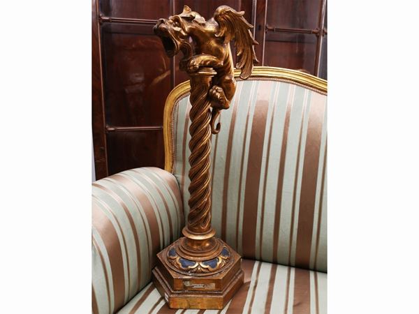 A zoomorphic giltwood table lamp
