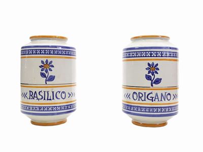 Coppia di Albarelli in Ceramica, Manifattura Rampini