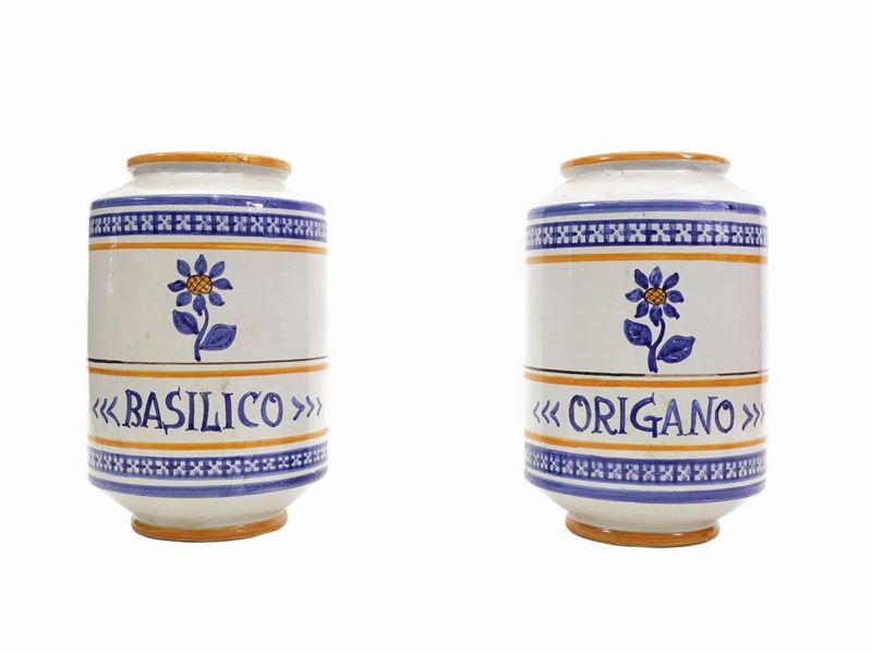Coppia di Albarelli in Ceramica, Manifattura Rampini