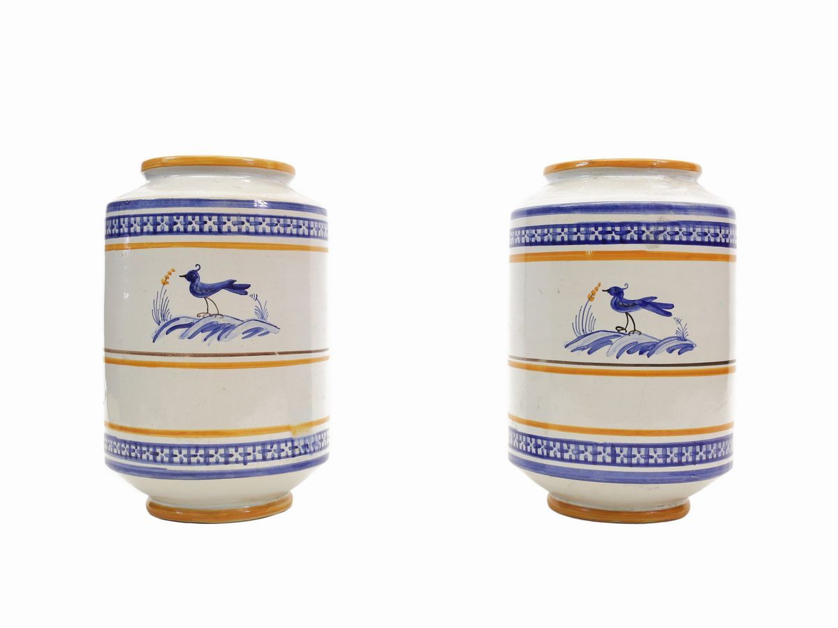 Coppia di Albarelli in Ceramica, Manifattura Rampini