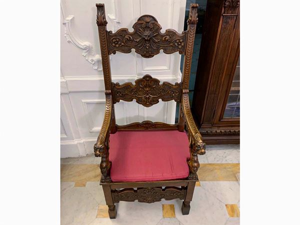 A walnut neo-renaissance armchair  (early 20th century)  - Auction Furniture from Compagni Palace in Florence - Maison Bibelot - Casa d'Aste Firenze - Milano