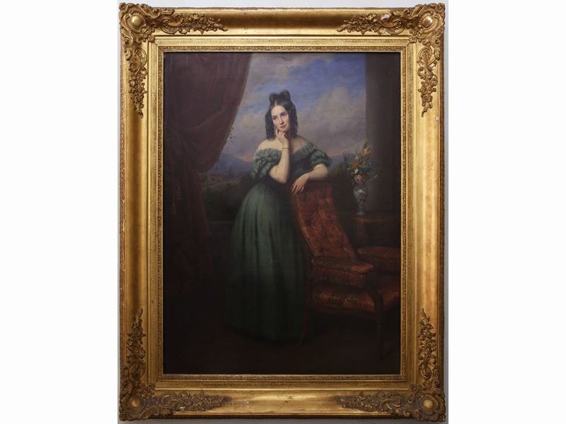 Scuola Tedesca della Prima Metà del XIX Secolo - Ritratto di Dama in un Interno 1828