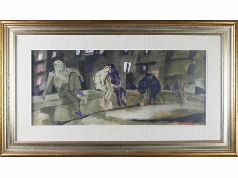 Renzo Grazzini - Veduta di Ponte Santa Trinita con Figure