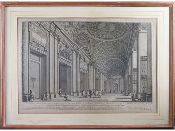 Pier Lorenzo Mangini : Front interior view of the Basilica Liberiana known as S.Maria Maggiore  ((1691-1795))  - Auction The florentine house of a milanese collector: important glasses, objects of art and contemporary art - Maison Bibelot - Casa d'Aste Firenze - Milano