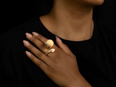 Anello in Oro Rosa e Bianco con Diamanti e Perla Naturale Melo Melo