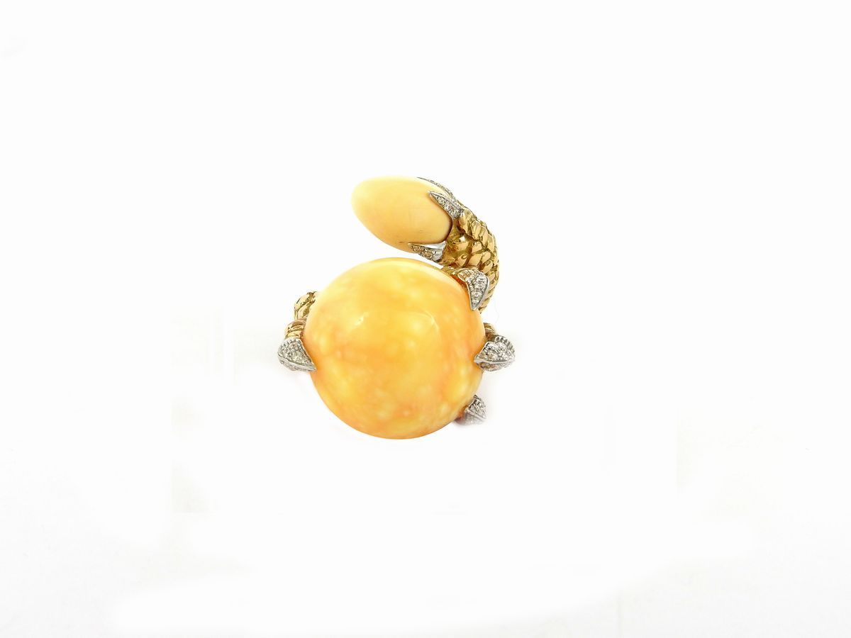 Anello in Oro Rosa e Bianco con Diamanti e Perla Naturale Melo Melo