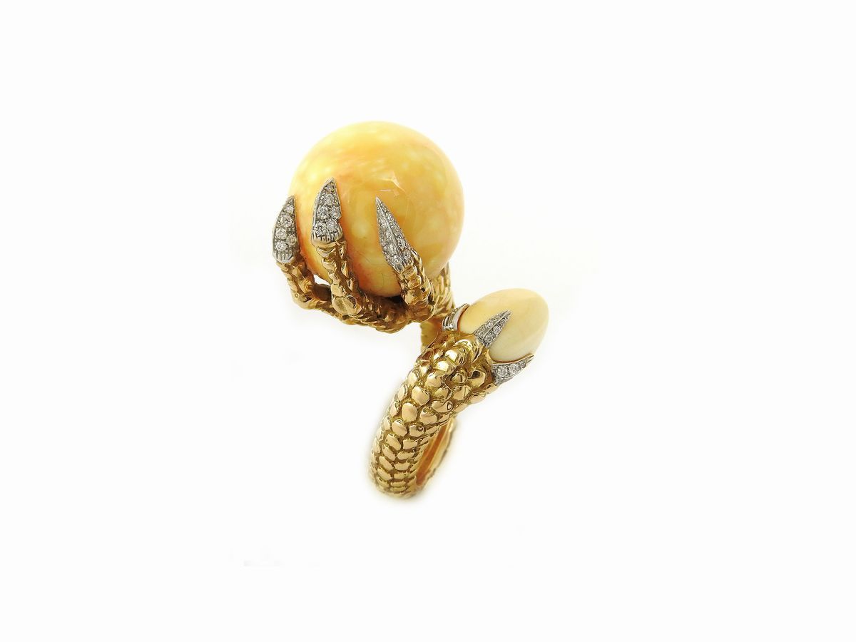 Anello in Oro Rosa e Bianco con Diamanti e Perla Naturale Melo Melo