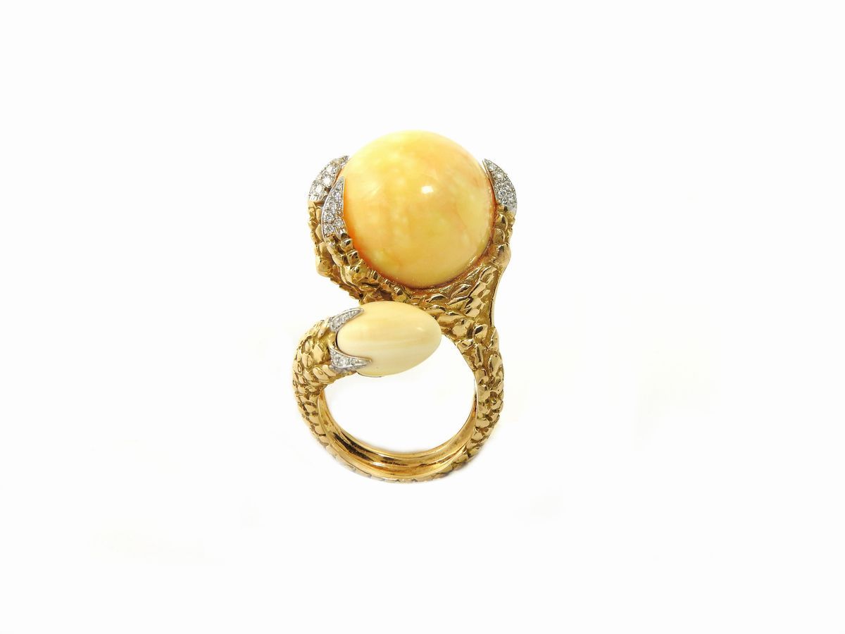 Anello in Oro Rosa e Bianco con Diamanti e Perla Naturale Melo Melo