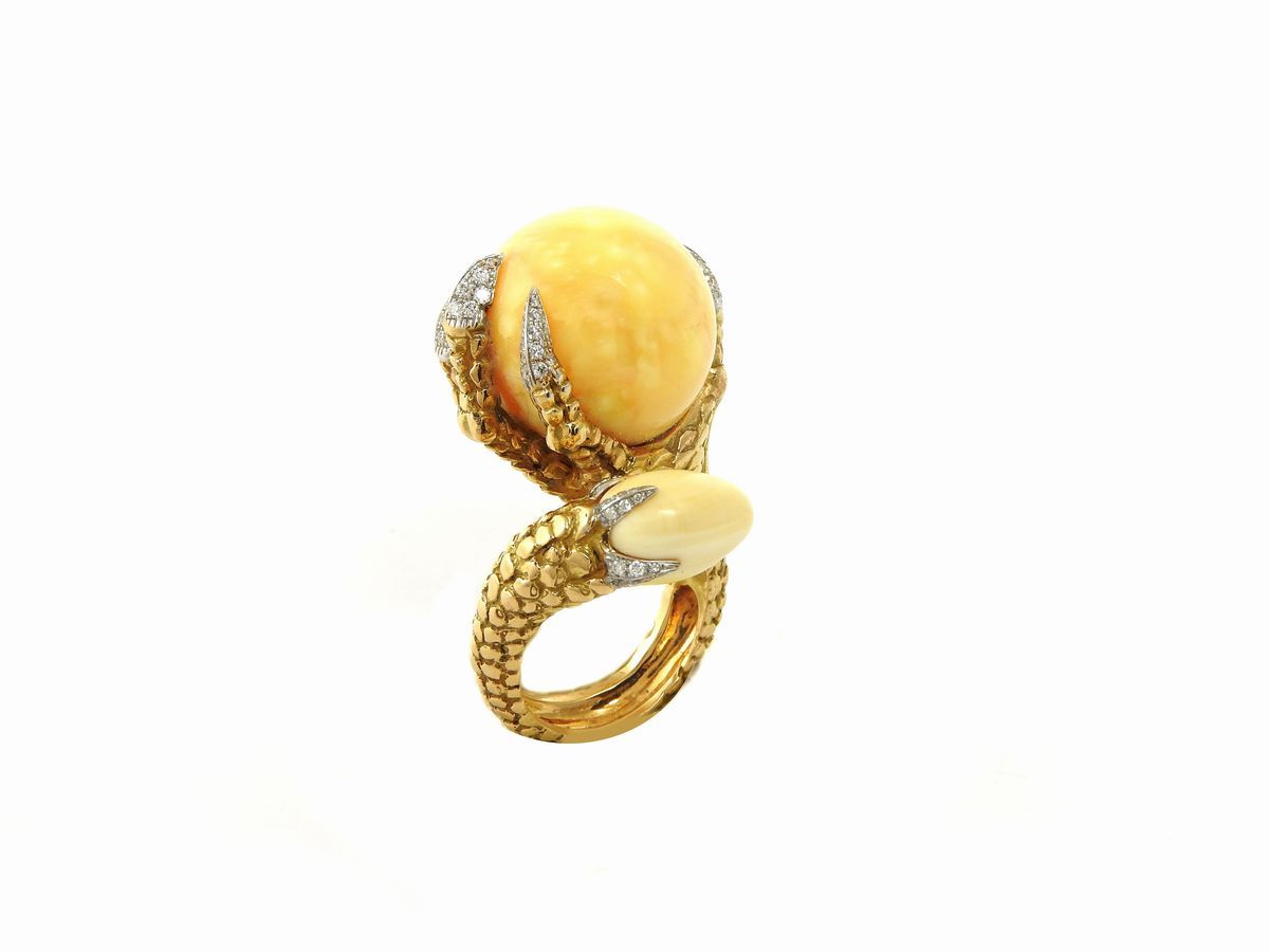 Anello in Oro Rosa e Bianco con Diamanti e Perla Naturale Melo Melo