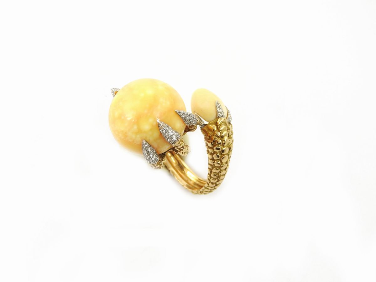 Anello in Oro Rosa e Bianco con Diamanti e Perla Naturale Melo Melo