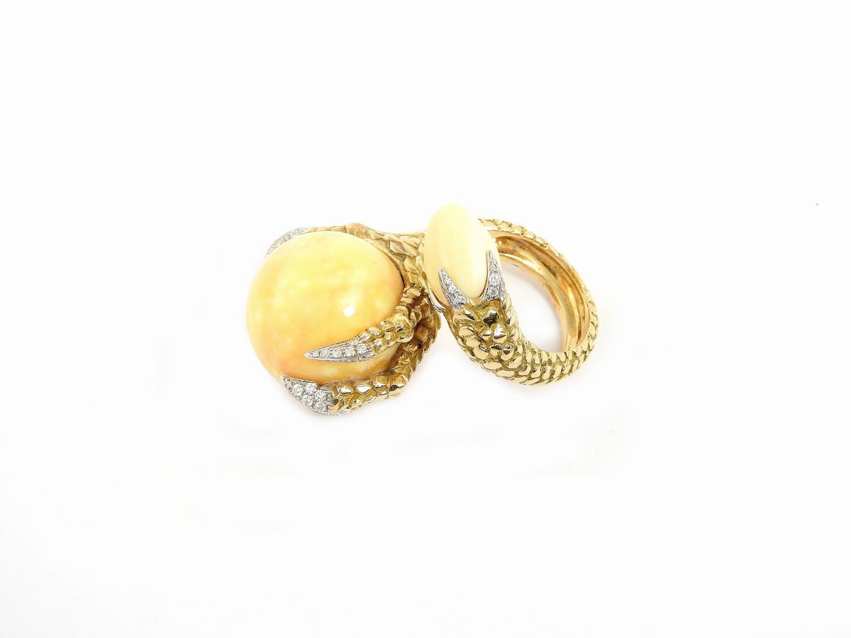 Anello in Oro Rosa e Bianco con Diamanti e Perla Naturale Melo Melo