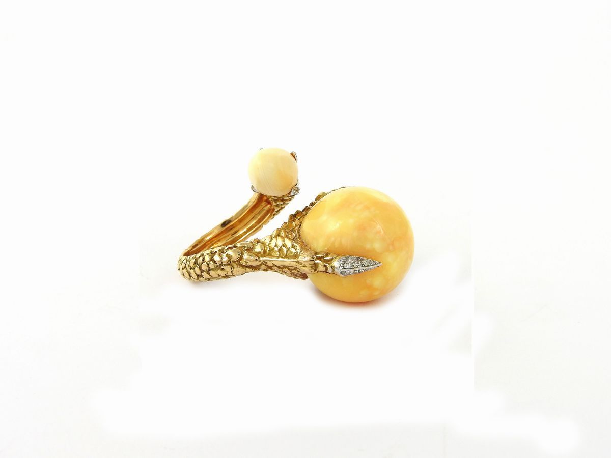 Anello in Oro Rosa e Bianco con Diamanti e Perla Naturale Melo Melo