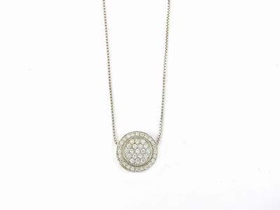 Pendente e Catenina a Maglia Veneziana in Oro Bianco e Diamati