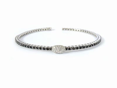 Bracciale Tennis Rigido in Oro Bianco con Diamanti Incolori e Neri