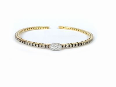 Bracciale Tennis Rigido in Oro Giallo con Diamanti Incolori e Brown