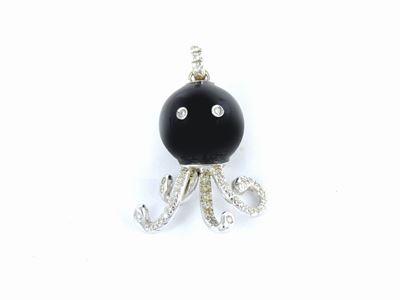 Pendente in Oro Bianco con Diamanti e Smalto Nero