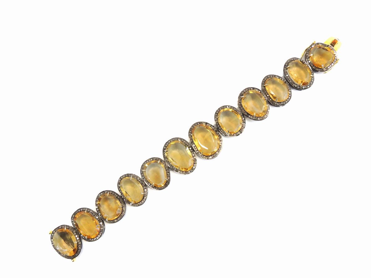 Bracciale in Oro Giallo e Argento 925/000 con Diamanti e Quarzi Citrini