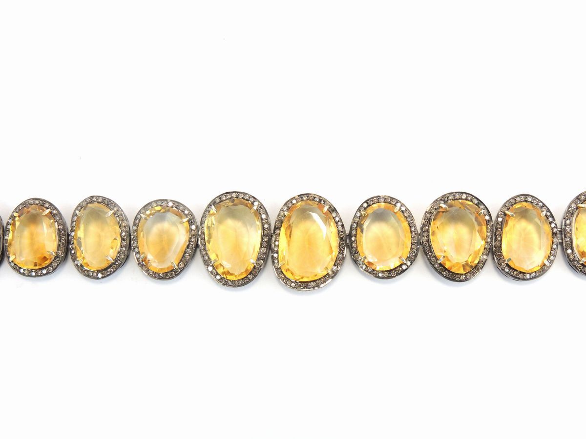 Bracciale in Oro Giallo e Argento 925/000 con Diamanti e Quarzi Citrini