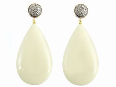 Orecchini Pendenti in Oro Rosa e Argento 925/000 con Diamanti e Bachelite