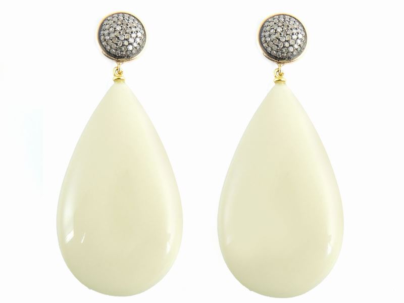 Orecchini Pendenti in Oro Rosa e Argento 925/000 con Diamanti e Bachelite