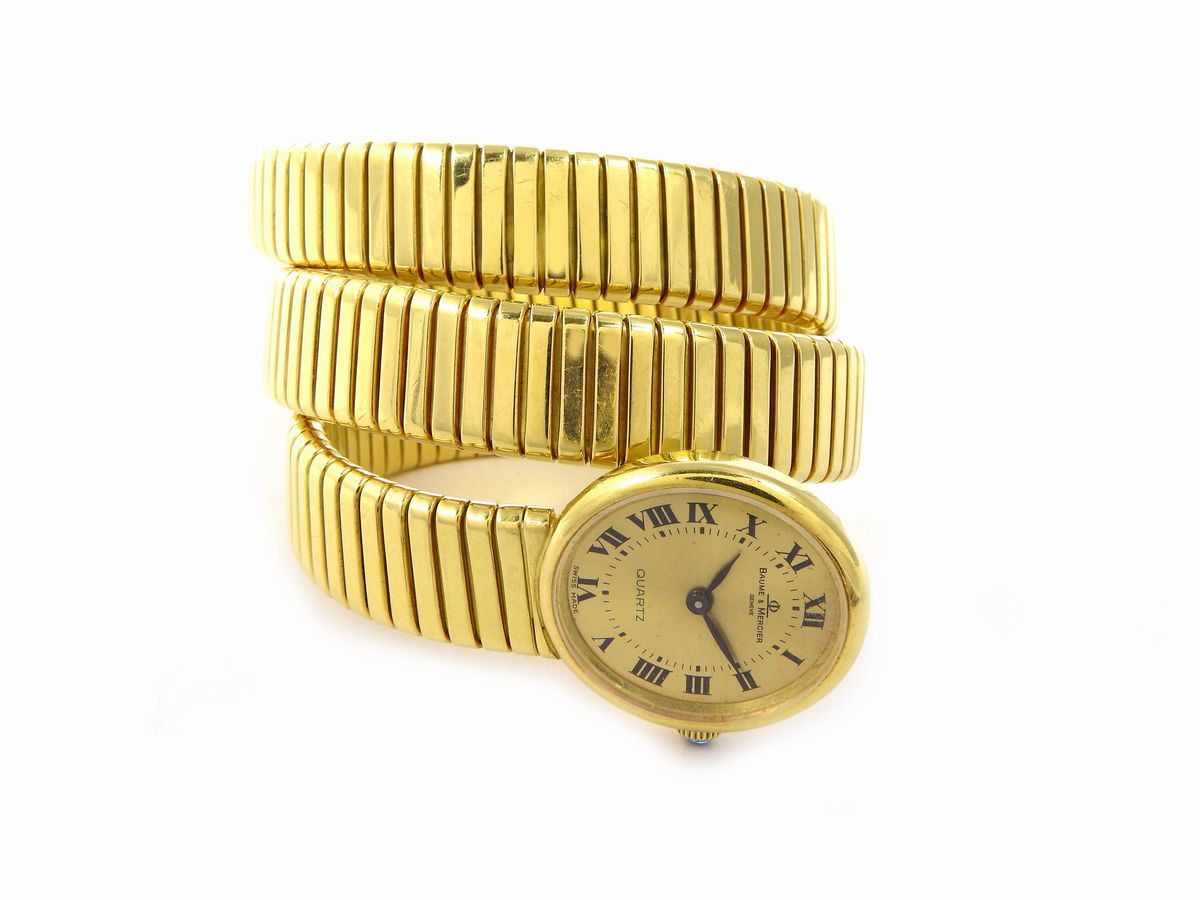 Bracciale Tubogas in Oro Giallo con Orologio Baume & Mercier e Diamanti