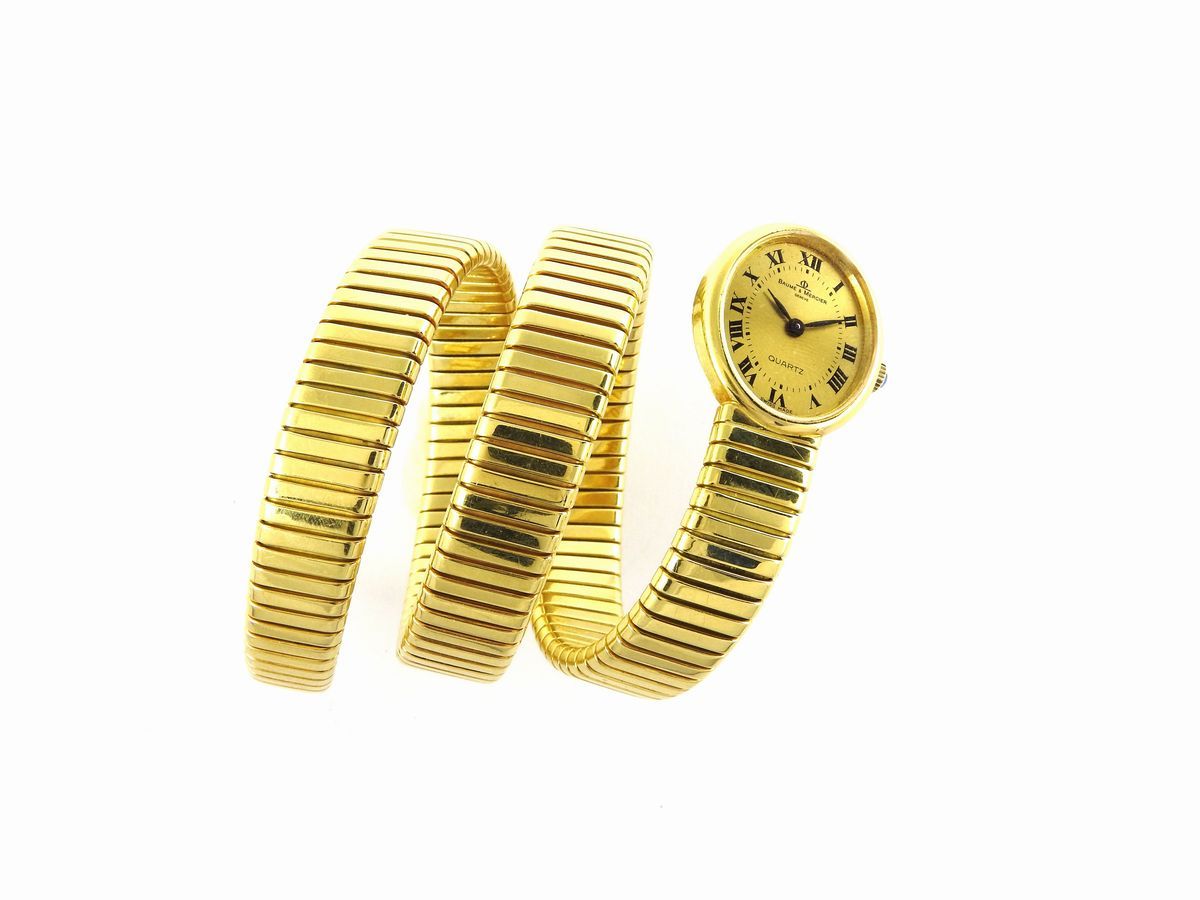 Bracciale Tubogas in Oro Giallo con Orologio Baume & Mercier e Diamanti