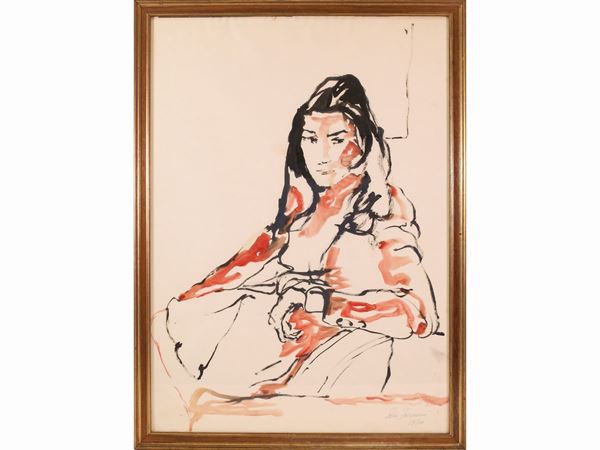 Enzo Faraoni : Female portait 1970  ((1920-2017))  - Auction Furniture, Paintings and Curiosities from Private Collections - Maison Bibelot - Casa d'Aste Firenze - Milano