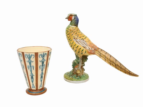 A Zaccagnini pheasant and a ceramic vase