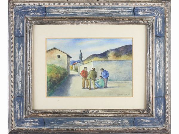 Nino Tirinnanzi : Il gioco delle bocce 1981  ((1923-2002))  - Auction The florentine house of a milanese collector: important glasses, objects of art and contemporary art - Maison Bibelot - Casa d'Aste Firenze - Milano